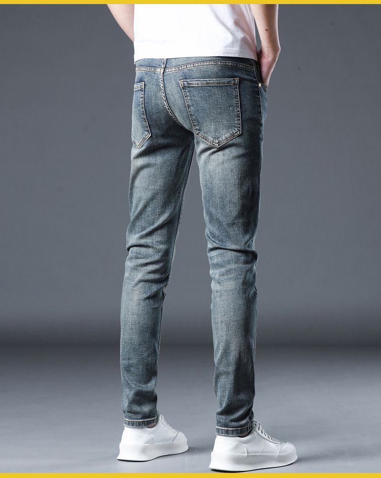 Men's clothing Four Seasons Jeans Men's Spring and Summer New Light Blue Scratched Personalized Small Leg Pants Slim Men's Pants_voghion.com
