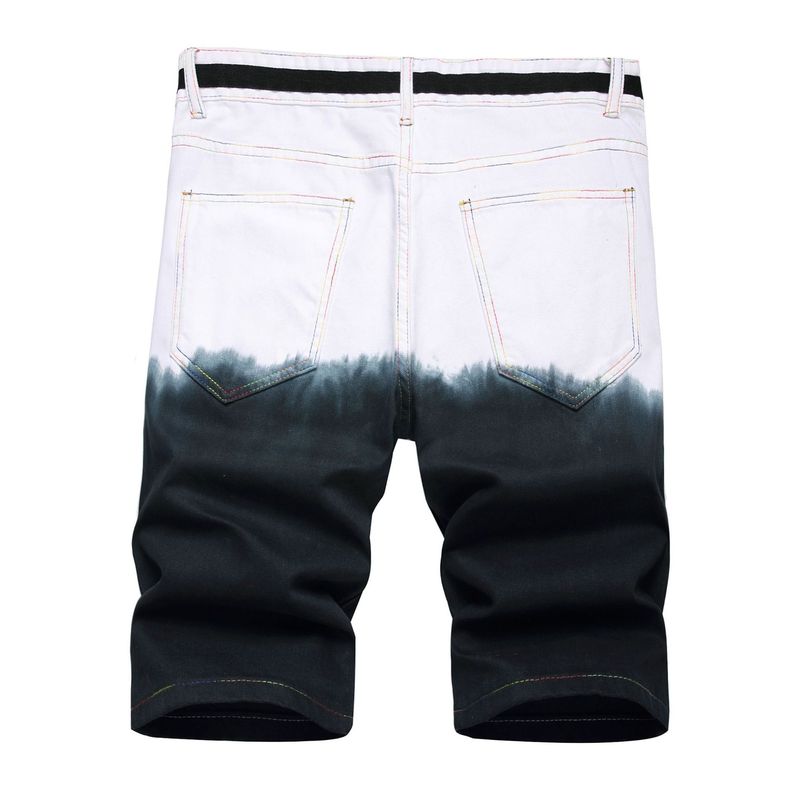 Pantaloni scurți din denim vopsiți în gradient, la modă pentru bărbați_voghion.com