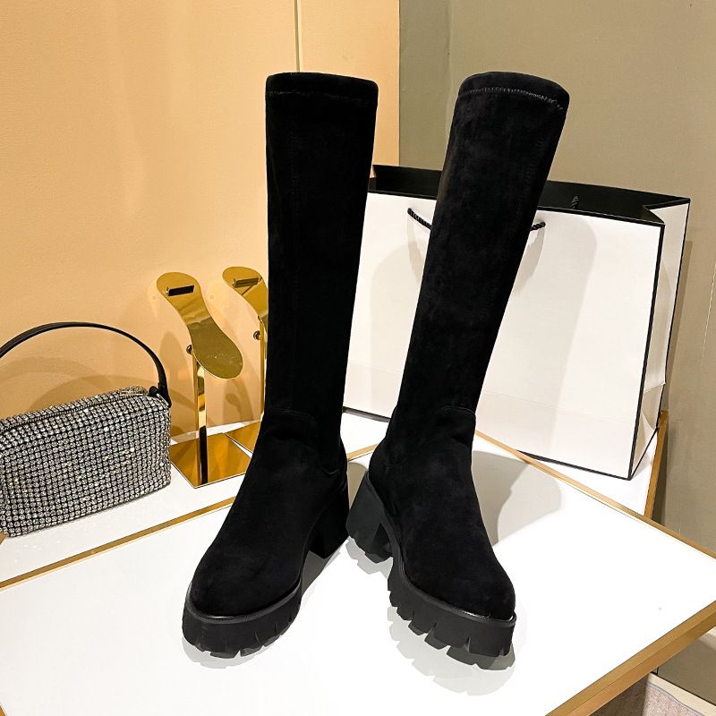 mit Beinen, zierliche Overknee-Stiefel mit langer Sohle, schlankmachender dicker Absatz, große Größe, breite elastische Stiefel für Damen_voghion.com