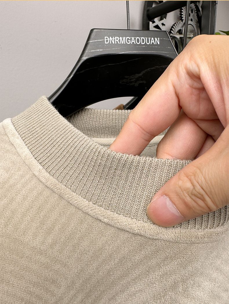Men's Fleece-Lined Pullover Sweatshirt - Soft Thermal Long Sleeve Crewneck Top With Stylish Letter Print, Winter Casual Loungewear For Plus Size_voghion.com