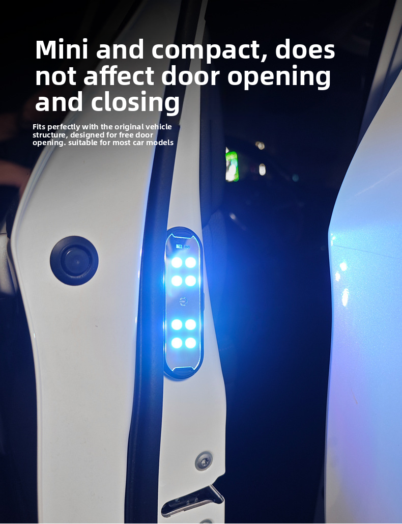 Auto-Warntürbeleuchtung, LED, bunt, blinkend, Atmosphäre, Willkommens-Antikollisions-Anti-Heck-Licht, keine Verkabelung erforderlich_voghion.com