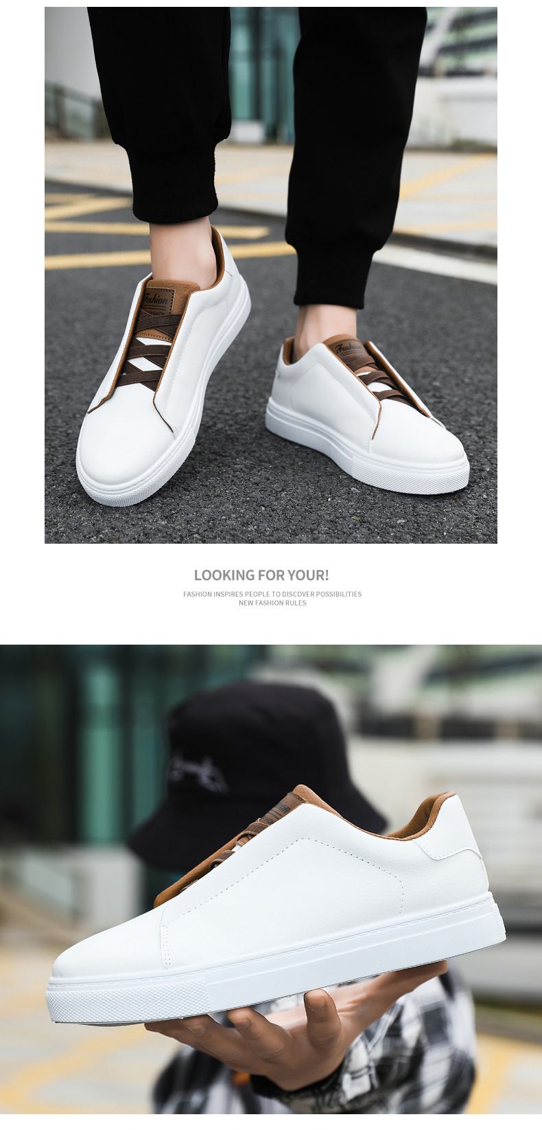 Scarpe da uomo, scarpe da skateboard basse, alla moda, tinta unita, comode, antiscivolo e resistenti, per attività all'aperto._voghion.com