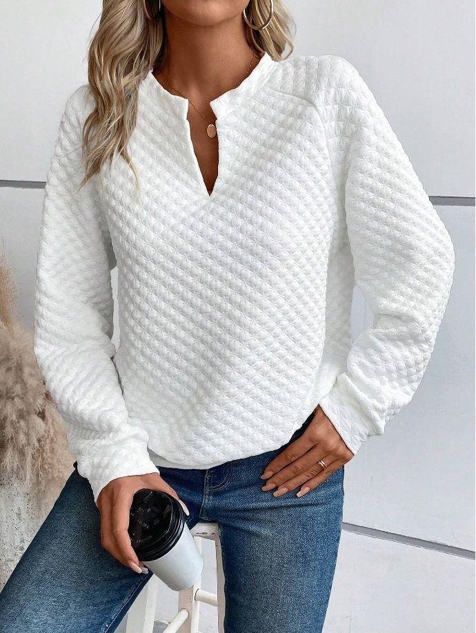 2025 Herbst Neue Feste Farbe Tiefem V-ausschnitt Patchwork Langarm frauen Casual Sweatshirt_voghion.com