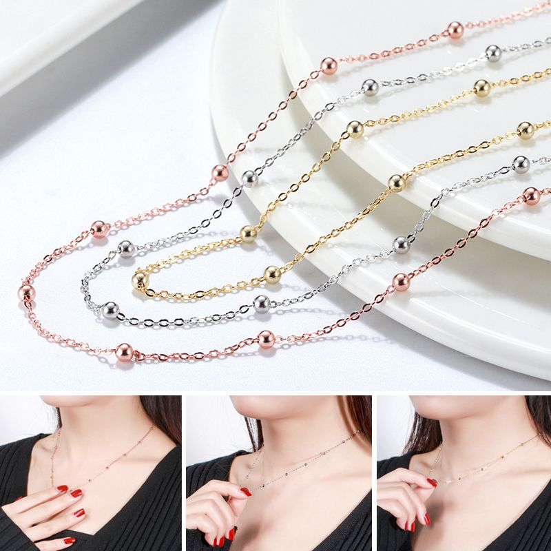 Collana con catena creativa da donna alla moda, con cavo in argento Sterling da 1,0 mm e perlina da 3,0 mm, pronta consegna, SC43_voghion.com