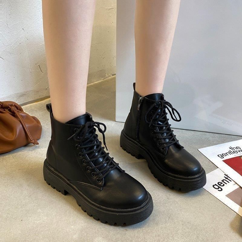 Slim Shoes Internet Celebrity INS Trend Martin For Women Spring And Autumn New Versatile Black Single Thin British Style_voghion.com