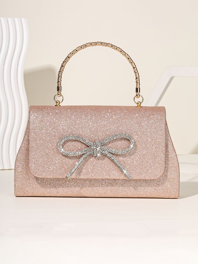 Nuova borsa a mano con fiocco tempestato di diamanti e glitter in polvere, borsa da donna per banchetti alla moda e semplice_voghion.com