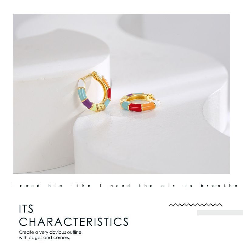 Γλυκό δροσερό σωσίβιο έγχρωμη κόλλα σκουλαρίκια γυναικεία απλή, ευέλικτη πόρπη αυτιού από χαλκό_voghion.com