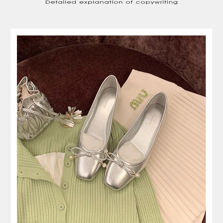 klasyczne, okrągłe, kokardkowe i płytkie, wykwintne baletki z pereł, damskie, płaska podeszwa_voghion.com