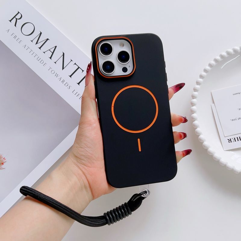 Carcasă magnetică rigidă mată cu curea de încheietură pentru iPhone 16 15 14 Plus 13 12 Pro Max, cu încărcare wireless și rezistență la șocuri_voghion.com