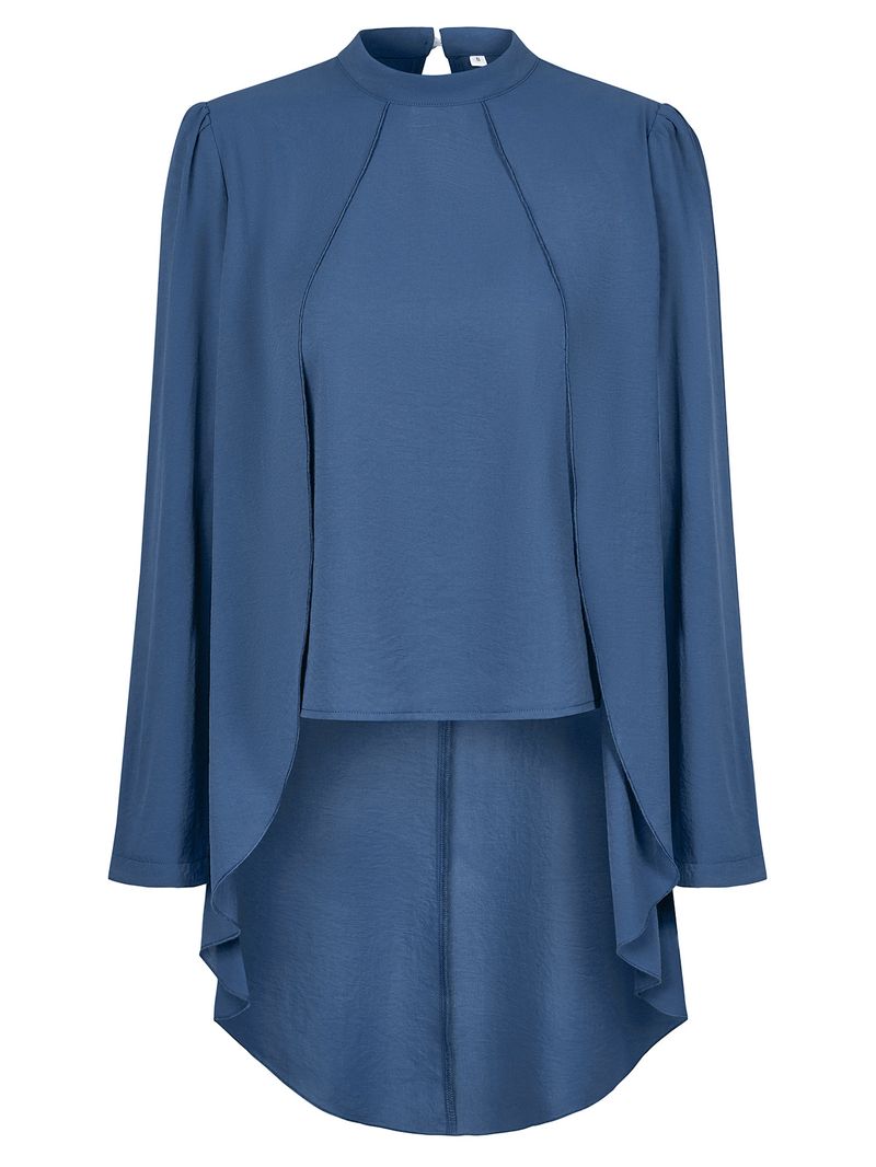 Abbigliamento da donna, camicia in due pezzi finta a maniche lunghe, tinta unita, collo semi-alto, casual, da donna_voghion.com