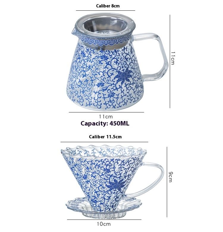Set di caffettiera in porcellana blu e bianca Wuji Household, con filtro per caffè, capacità 400 ml_voghion.com