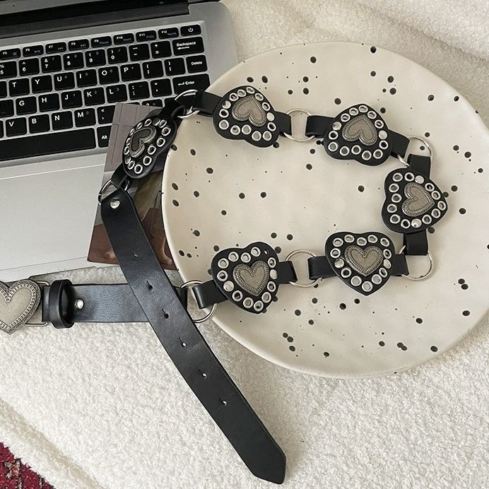 American Western style Love Spicy Girl with Rivet Y2K Design Sense Instagram Collar Antique Style Belt_voghion.com