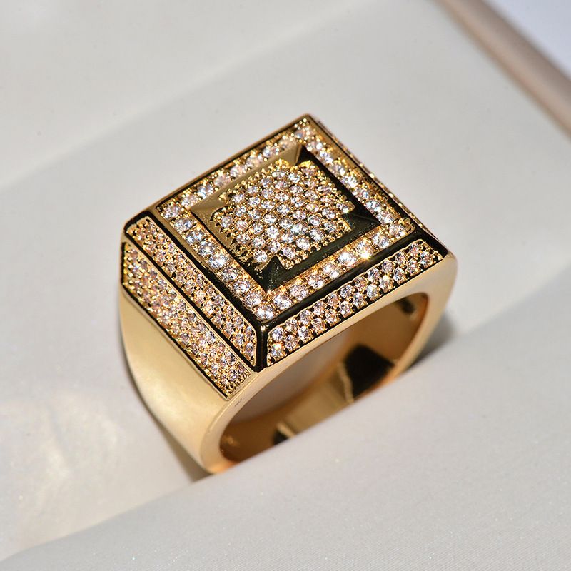 2019 New Men's Hip-Hop Copper Gold-Plated Micro-Inlaid Zircon Square Ring Jewelry_voghion.com
