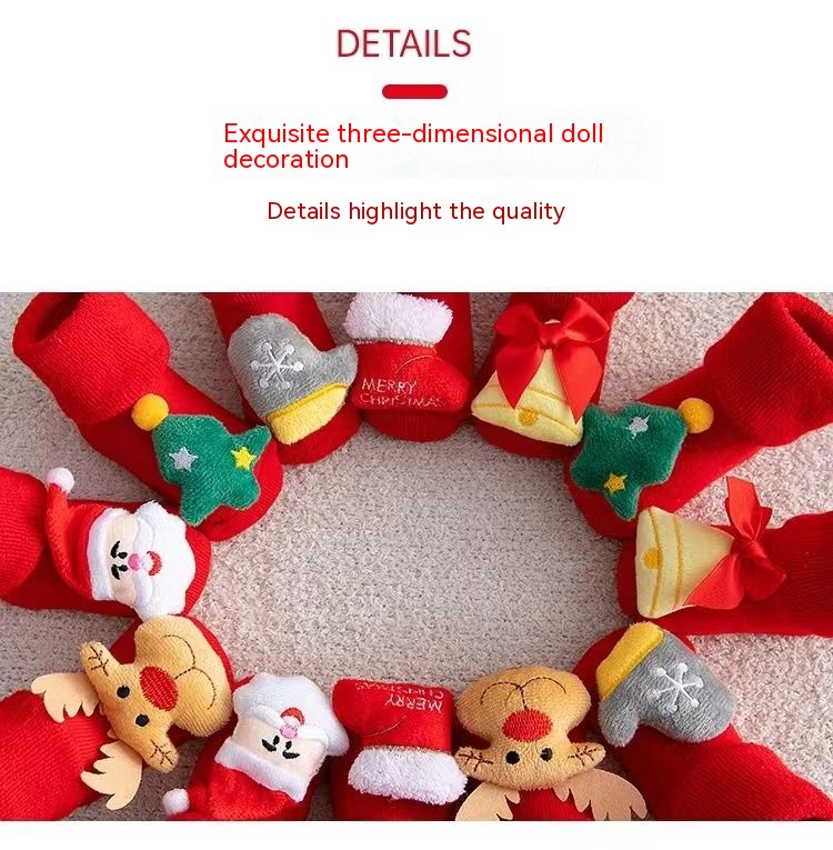Children's floor Christmas plush loops, cartoon new year red figurines, medium size baby socks,_voghion.com
