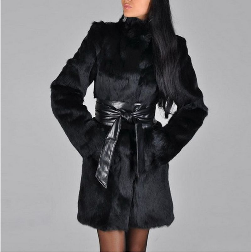 Abbigliamento donna cappotto donna in visone volpe cintura di pelliccia di media lunghezza_voghion.com
