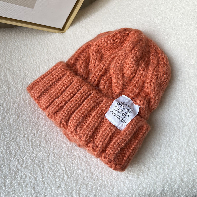 Hat Female Winter Net Red Coarse Wool Letter Knitted Hat Warm Fried Dough Twists Pullover Cap Green Cold Hat Loose Show_voghion.com