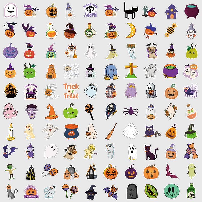 Stickers 100 Cute Halloween Graffiti Stickers For Cups, Computers, Luggage, Waterproof Decorative Stickers_voghion.com