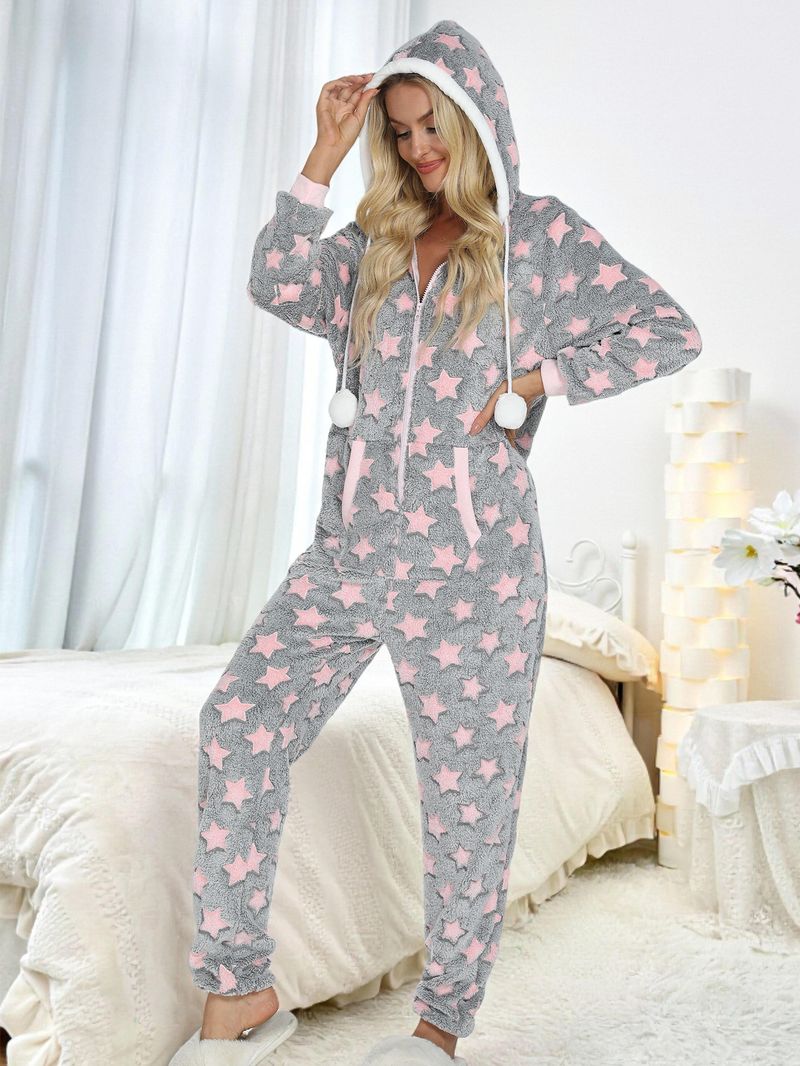 Pigiama termico casual con cappuccio, semplice e comodo, da donna, in un unico pezzo_voghion.com