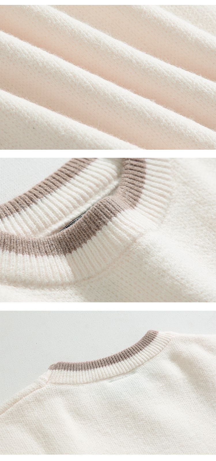 Herren-Vintage-Pullover aus gewachster Baumwolle – locker sitzender Rundhals-Strickpullover, weiche und warme Retro-Freizeitkleidung für den Winter (Weiß/Schwarz, M-2XL)_voghion.com