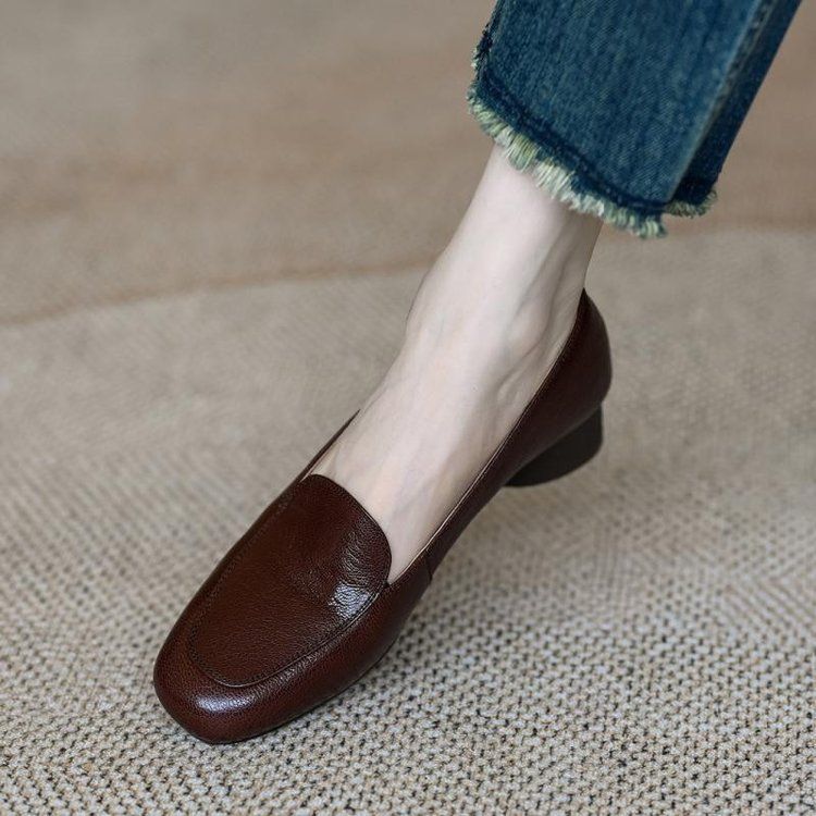 Loafers Soft Sole Mom Medium Arbeitsschuhe Lederschuhe Casual Doudou Damenschuhe Flacher Mund Einzelschuhe_voghion.com