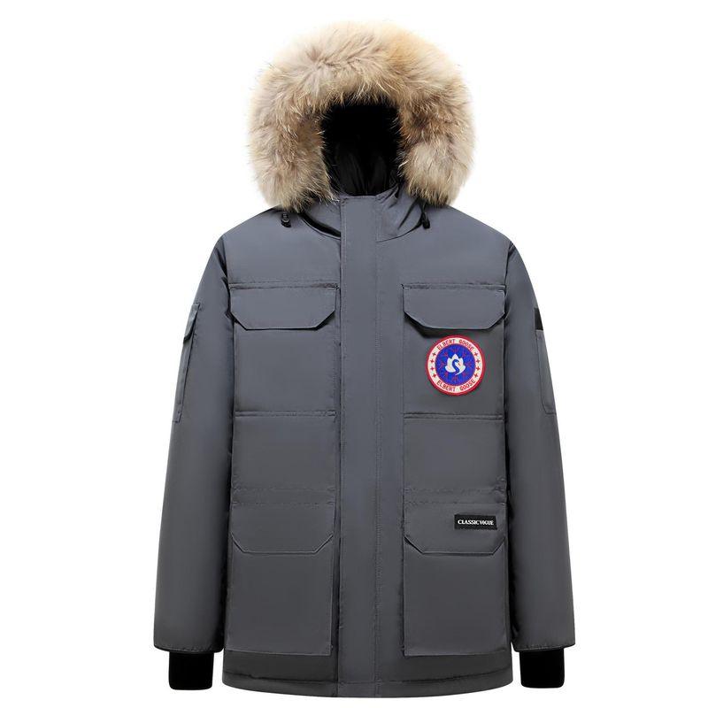 Chaqueta de plumón de ganso grande estilo expedición 08, versión alta, para hombre, con cierre de invierno, de terciopelo, con cinturón cortavientos, estilo canadiense._voghion.com