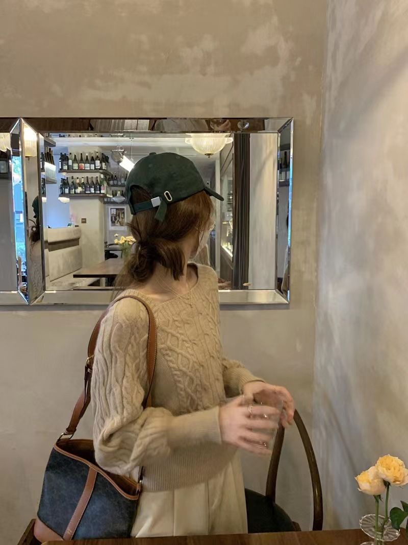 Pullover mit quadratischem Ausschnitt für Damen, Retro, verdickter Twist, Herbst und Winter, koreanischer Stil, lockere Außenbekleidung, enge Taille, schlanker Pullover_voghion.com