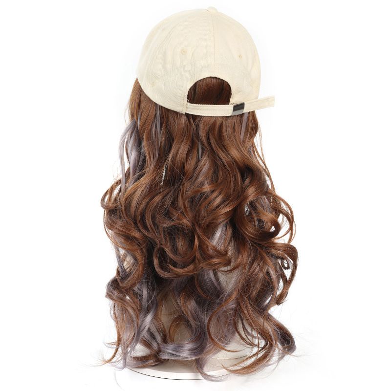 Haarverlängerungen Mode Hut Perücke weibliche lange lockige Haare Highlight Fox Stickerei Baseball-Mütze mit Perücke_voghion.com