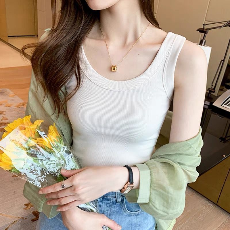 【】Threaded Anti-Exposure Sleeveless Thin Layer Camisole For Women Summer Spring Outer And Inner Wear_voghion.com