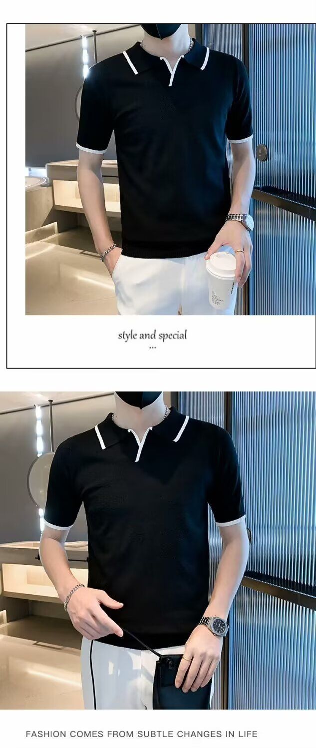 Trendiges Slim-Fit-Poloshirt für Herren – koreanisch inspiriertes Streifendesign (atmungsaktives Milchseidengewebe, Größen M-3XL, hohe Farbechtheit)_voghion.com