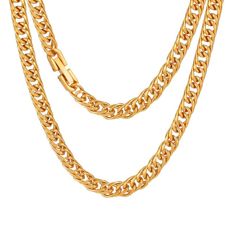 Fashion Hip-Hop Style Thick Double Buckle Polished Necklace Personality Simple Versatile High-End Titanium Steel Cuban_voghion.com