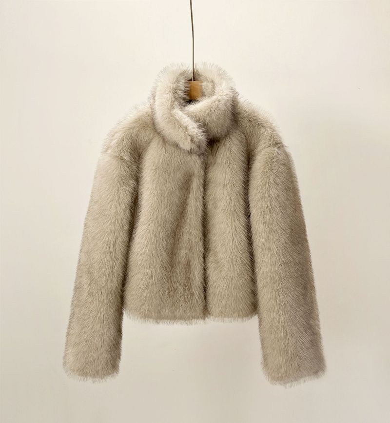 Ombré-Fuchspelzmantel aus Kunstpelz – Winterleichte, kurze Jacke mit Polokragen (S-XL, rauchiger Farbverlauf)_voghion.com