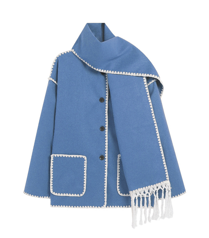 Women's fashion woolen coat thickened loose with scarf fringe_voghion.com