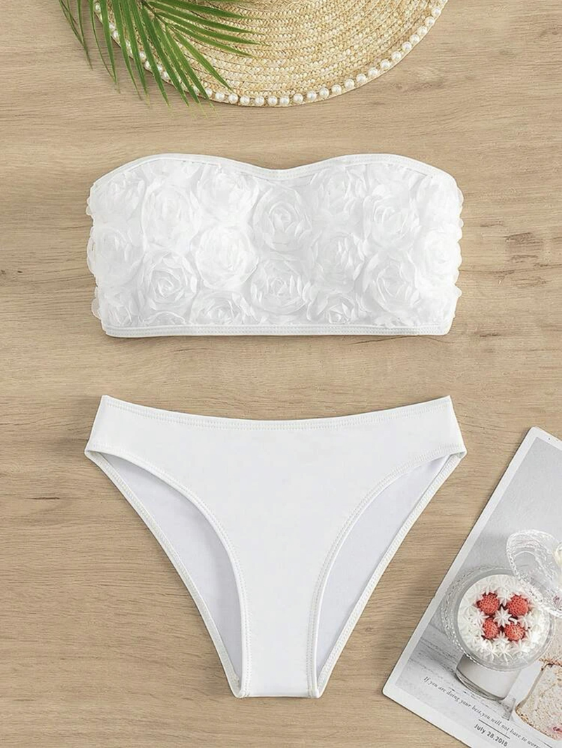 Traje de baño atractivo de las mujeres de la playa del top del tubo de la flor del color sólido del bikini del bikini de las mujeres_voghion.com