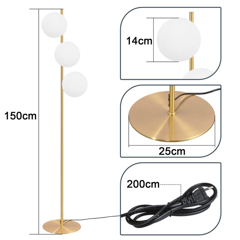 Glitzerlife Stehlampe Gold Modern Stehleuchte - 3 Flammige E27 Design Standleuchte Mit Fußschalter Metall Aus Glaskugel Bodenlampe Für Schlafzimmer Büro Hotel_voghion.com