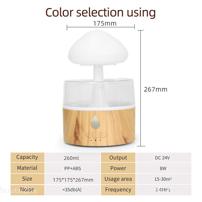 Cloud Rain Humidifier, Colorful Ultrasonic Mist Maker, Mushroom Aromatherapy Machine With LED Mood Lighting_voghion.com