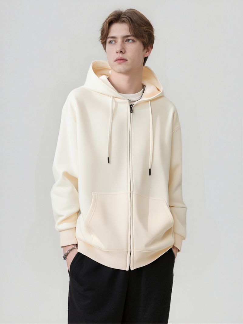 Felpa con cappuccio unisex in misto cotone con zip – Vestibilità oversize con tasca a marsupio nascosta (S-5XL)_voghion.com