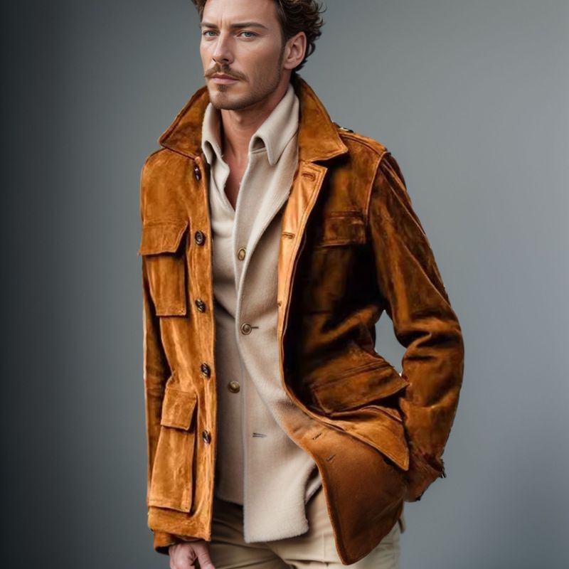 Manteau coupe-vent décontracté en cuir polaire pour hommes avec plusieurs poches, nouvelle collection printemps et automne 2024_voghion.com