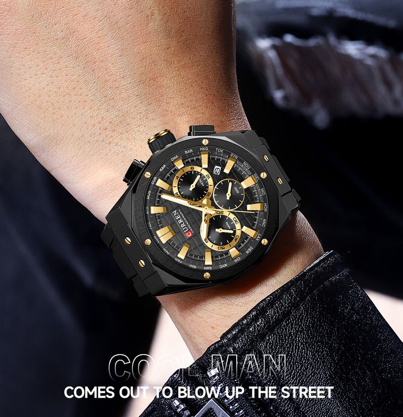 Curren 8464 Unisex Multifunktionsuhr mit großem Zifferblatt und Kalender, wasserdicht, sportliches Design, Quarzwerk, Mineralglas_voghion.com