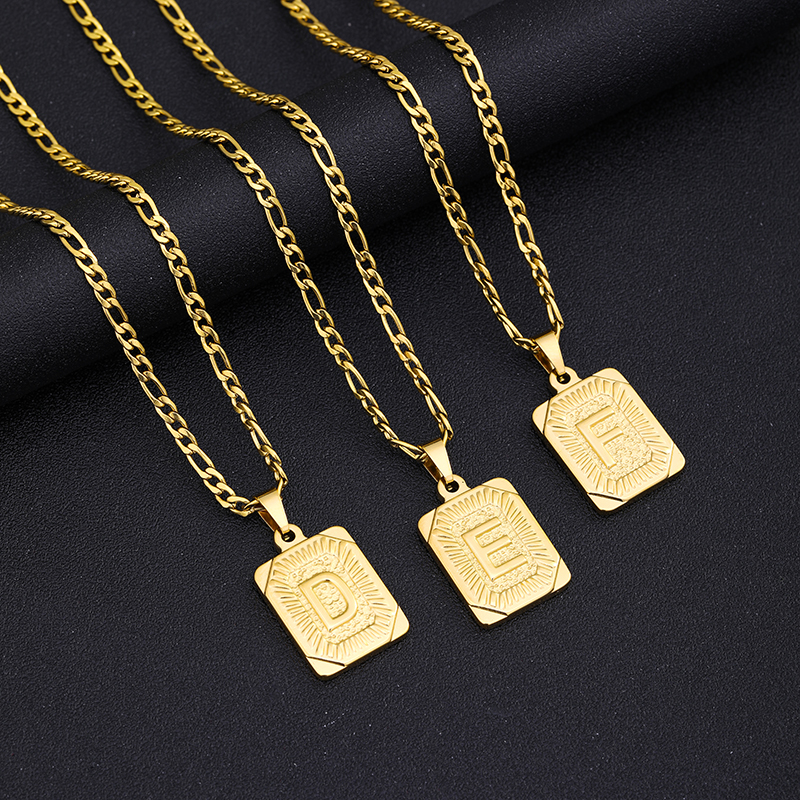 Collier pendentif lettre initiale en acier inoxydable, chaîne cubaine dorée, bijoux avec nom de l'alphabet A-Z, cadeau pour hommes et femmes_voghion.com