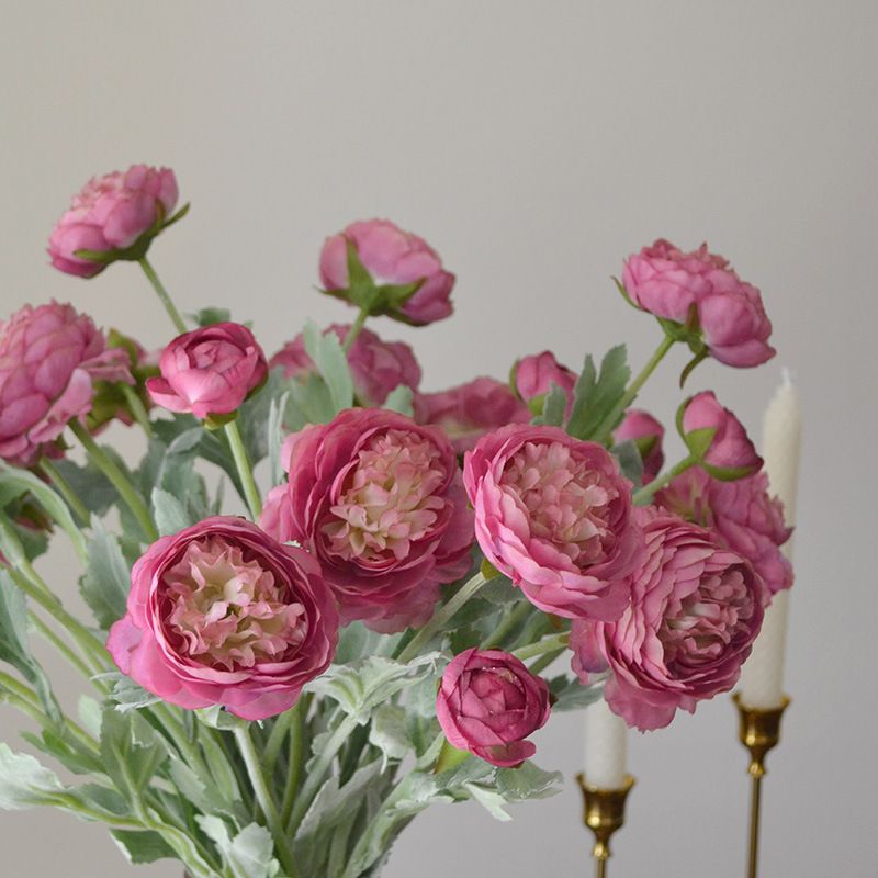 Wholesale artificial flowers with 3 heads of flocked Qianzi dew lotus camellia Lulianyang peony peony Nordic simple temperament artificial flowers_voghion.com