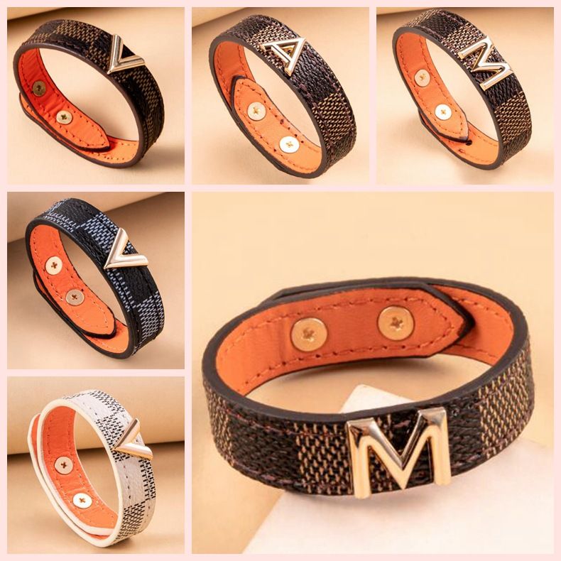 Trendy V-Shaped Leather Plaid Stripe Bracelet Same Day Dispatch_voghion.com
