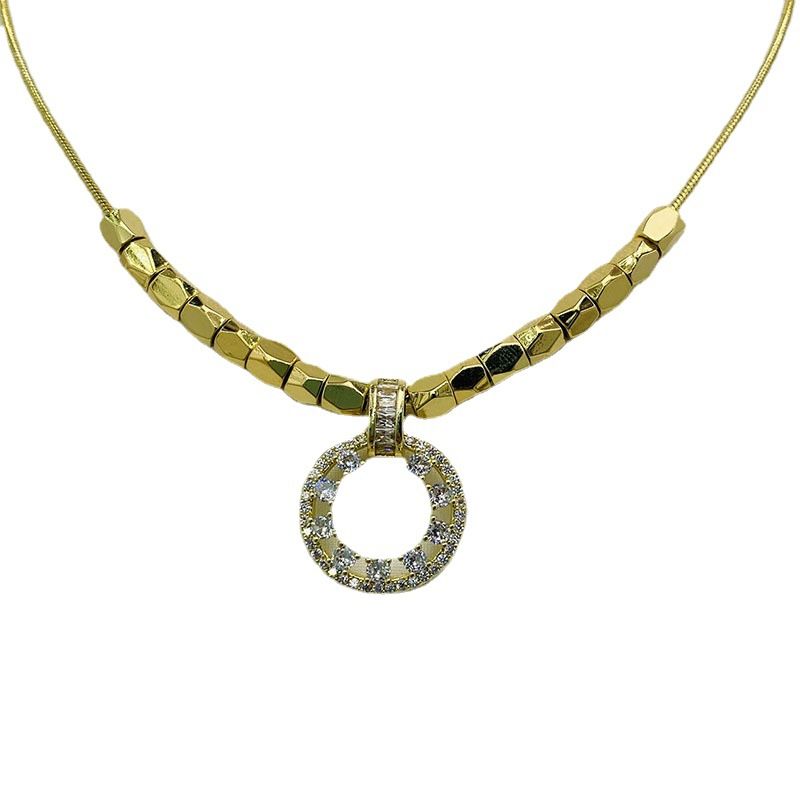 2020 Japanese And Korean New Micro Set Zircon Necklace With Collar Chain Goddess Summer Neckchain Circle Pendant_voghion.com