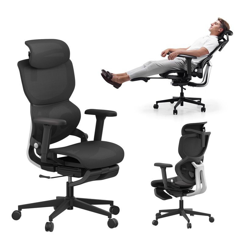 Q3-MT Ergonomic Office Chair With Footrest Home Office Ergonomic Chair With Soft Rubber Lumbar Support Extra Large 2D Headrest & 3D Armrest 140° Tilting Mesh Computer Chair_voghion.com