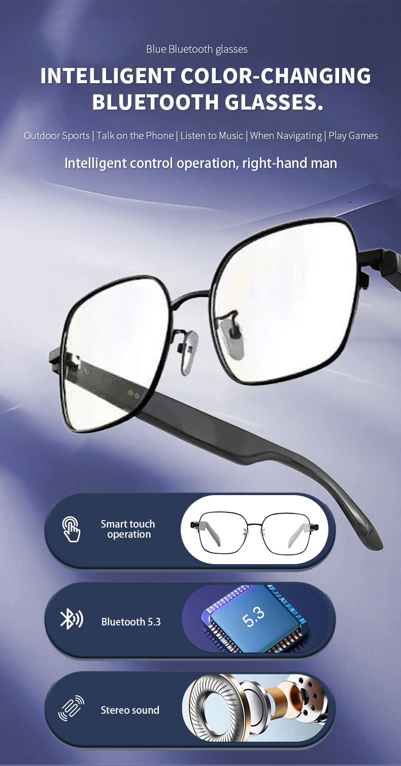 GS11 Smart Bluetooth Glasses - Retro Metal Dual Bridge Magnetic Charging Sunglasses With Photochromic Lenses, Touch Control_voghion.com