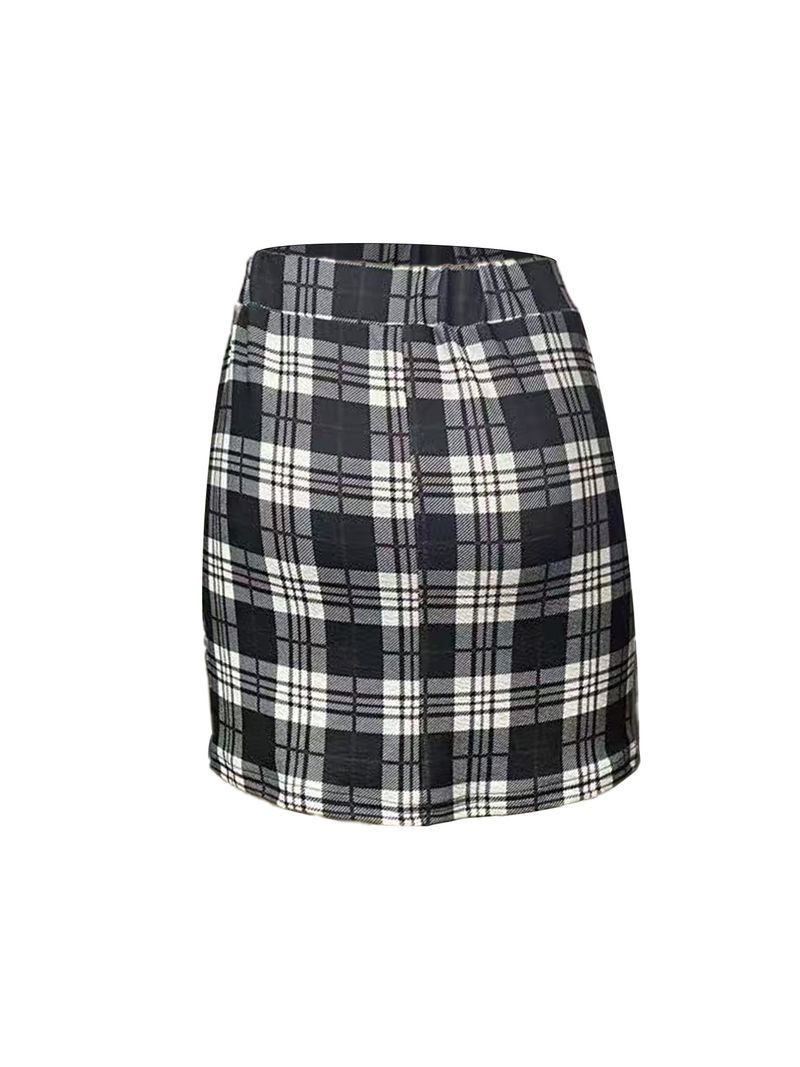 Gonna corta a vita alta e aderente con elastico in vita, stile elegante, modello Thousand Bird Grid 2024_voghion.com
