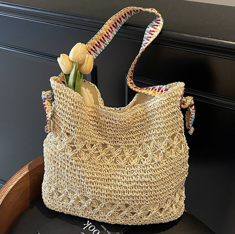 2025 Sommer Neue gewebte große Kapazität Pendler Damen Stroh Urlaub Stil Umhängetasche_voghion.com