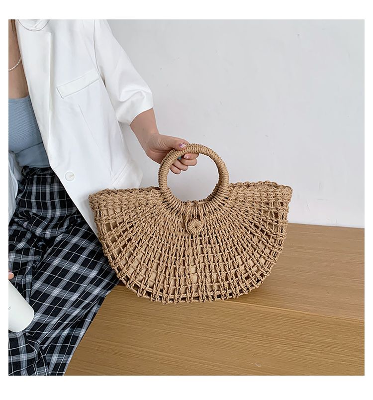 Gras geweven tas, vrouwelijke niche 2024 nieuwe crossbody tas met enkele schouder, veelzijdige Thaise strandtas, draagbare groentemandtas_voghion.com