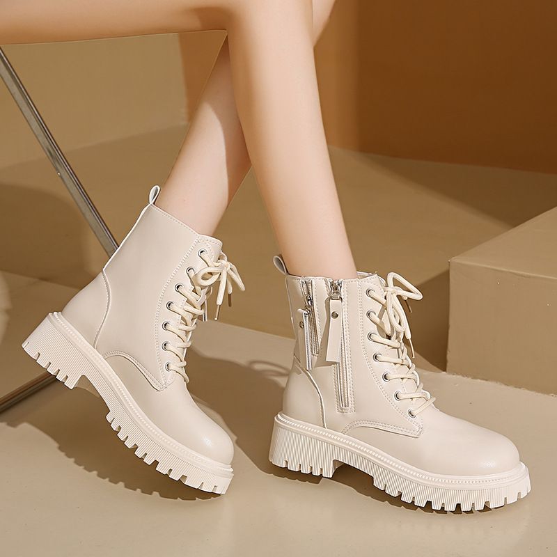 Vendita calda scarpe da donna con lacci autunno punta rotonda piattaforma solida impermeabile barile corto grande taglia nudo_voghion.com