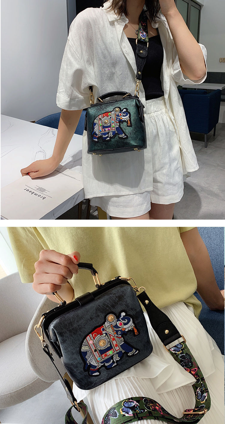 Deigner Brand Håndtaske Crobody Taske Elefant Broderet Taske til Kvinder Læder Håndtaske Meenger Taske Pure_voghion.com