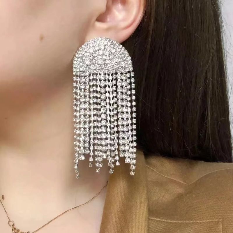Moda yapay elmas küpe kişilik kemerli püskül küpe_voghion.com